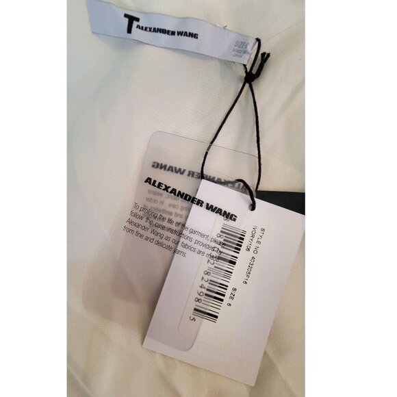 Alexander Wang Ivory Silk V-Neck Blouse with Layered Hem, Womens Size 6 - Picture 7 of 9